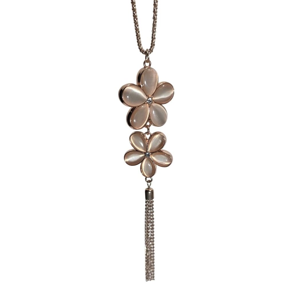 Gold-Tone Floral Pendant Necklace Chain Tassel fairycore womens fashion jewelry